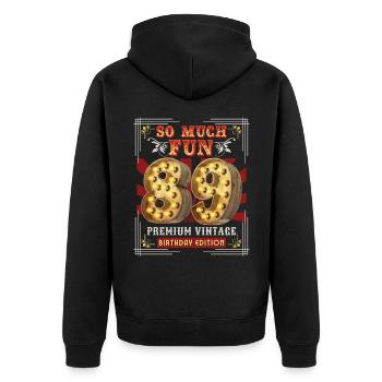 89. Geburtstag 89 Jahre Vintage-Retro Fun-Birthday - Unisex Premium Bio Zip Hoodie - Schwarz - Hinten - Nico (187cm)