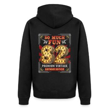 82. Geburtstag 82 Jahre Vintage-Retro Fun-Birthday - Unisex Premium Bio Zip Hoodie - Schwarz - Hinten - Nico (187cm)