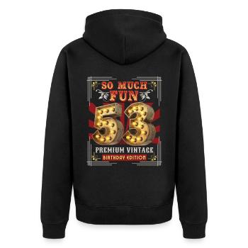 53. Geburtstag 53 Jahre Vintage-Retro Fun-Birthday - Unisex Premium Bio Zip Hoodie - Schwarz - Hinten - Nico (187cm)