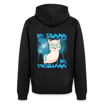Lama-Llama, No-Drama, lustiger Spruch, Pun - Unisex Premium Bio Zip Hoodie - Schwarz - Hinten - Nico (187cm)