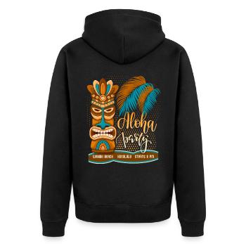 Hawaï, fête sur la plage, Honolulu avec masque tiki - Veste à capuche bio Premium Unisexe - noir - Dos - Nico (187cm)