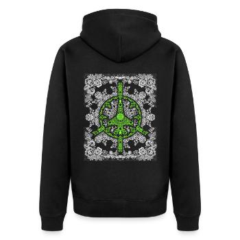 Frieden-Symbol, Friedenszeichen, Kampfjet No-War - Unisex Premium Bio Zip Hoodie - Schwarz - Hinten - Nico (187cm)