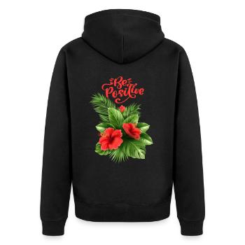 Hibiscus, Feuille de palmier Motivation Dicton Typographie - Veste à capuche bio Premium Unisexe - noir - Dos - Nico (187cm)