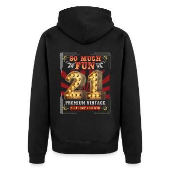 21. Geburtstag 21 Jahre Vintage-Retro Fun-Birthday - Unisex Premium Bio Zip Hoodie - Schwarz - Hinten - Nico (187cm)