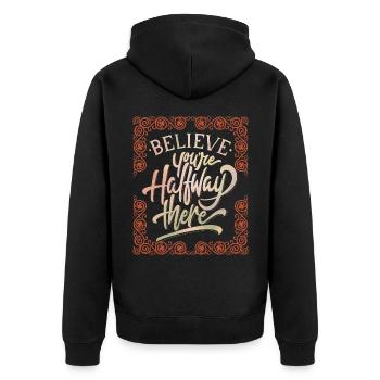 Dicton motivationnel optimiste, typographie - Veste à capuche bio Premium Unisexe - noir - Dos - Nico (187cm)