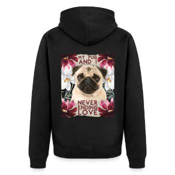 Pug dog, Pug-Dog dicton drôle - Veste à capuche bio Premium Unisexe - noir - Dos - Nico (187cm)