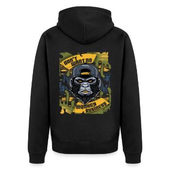 Affe, Monkey-Affe, lustiger Spruch Monkey-Business - Unisex Premium Bio Zip Hoodie - Schwarz - Hinten - Nico (187cm)