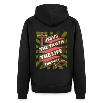 Jesus Christus Jesus-Spruch christliche Motivation - Unisex Premium Bio Zip Hoodie - Schwarz - Hinten - Nico (187cm)