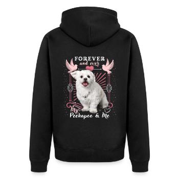 Peekapoo, Hund, Forever-Love, lustiger Spruch - Unisex Premium Bio Zip Hoodie - Schwarz - Hinten - Nico (187cm)