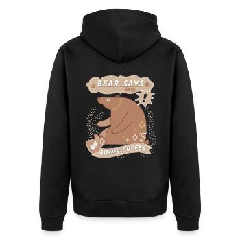 Lustiger Bär, Kaffee Bär, lustiger Kaffee-Spruch - Unisex Premium Bio Zip Hoodie - Schwarz - Hinten - Nico (187cm)