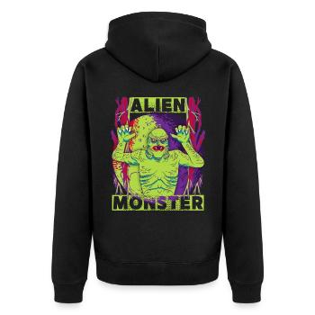 Alien-Ausserirdische Alien-Monster lustiger Spruch - Unisex Premium Bio Zip Hoodie - Schwarz - Hinten - Nico (187cm)