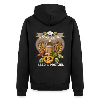 Bier und Brezel, lustiger Spruch - Unisex Premium Bio Zip Hoodie - Schwarz - Hinten - Nico (187cm)