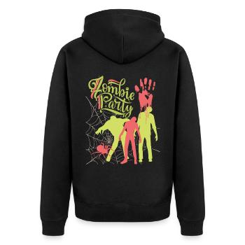 Zombie-Party, lustiger Spruch mit Zombies, Spinne - Unisex Premium Bio Zip Hoodie - Schwarz - Hinten - Nico (187cm)