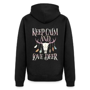 Deer antlers, deer, Keep-Calm saying - Unisex Premium Organic Zip Hoodie - black - Back - Nico (187cm)