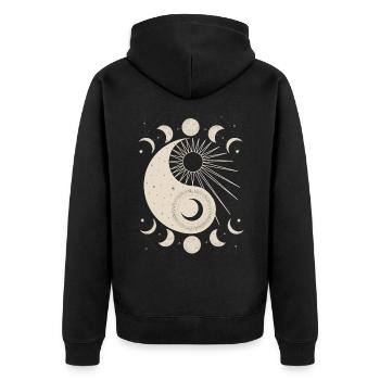 Yin und Yang kosmisch Yin-Yang-Mond-Sonne - Unisex Premium Bio Zip Hoodie - Schwarz - Hinten - Nico (187cm)