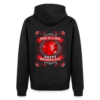 Muttertag Mama-ist-ein-Juwel Gemmologie-Mom Spruch - Unisex Premium Bio Zip Hoodie - Schwarz - Hinten - Nico (187cm)
