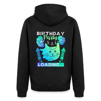 Katze, Geburtstagsparty, birthday-party loading - Unisex Premium Bio Zip Hoodie - Schwarz - Hinten - Nico (187cm)