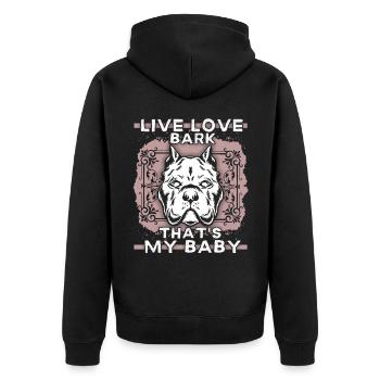American-Bully, Bullterrier, Hund, lustiger Spruch - Unisex Premium Bio Zip Hoodie - Schwarz - Hinten - Nico (187cm)