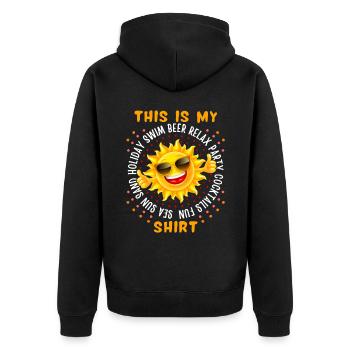 Urlaub am Meer, Sonne, Bier, lustiger Spruch - Unisex Premium Bio Zip Hoodie - Schwarz - Hinten - Nico (187cm)