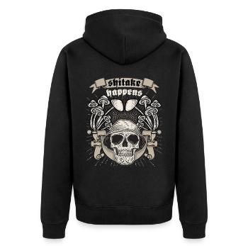 Crâne, crâne, dicton drôle, Shitake Happens - Veste à capuche bio Premium Unisexe - noir - Dos - Nico (187cm)