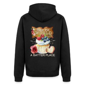 Cupcake, Kuchen backen, lustiger Spruch Muffin - Unisex Premium Bio Zip Hoodie - Schwarz - Hinten - Nico (187cm)