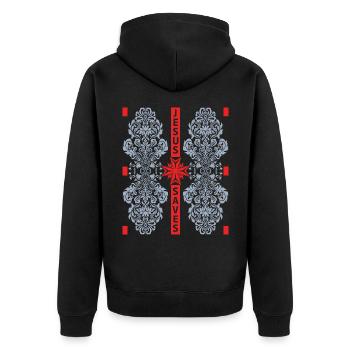 Cross of Christ, Baroque, Jesus Saves, Saying - Unisex Premium Organic Zip Hoodie - black - Back - Nico (187cm)