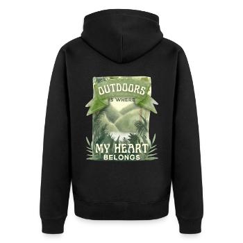 Outdoor sports, Mountains, Camping, Hiking - Unisex Premium Organic Zip Hoodie - black - Back - Nico (187cm)