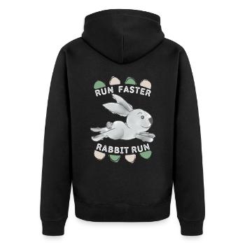 Run-Faster-Rabbit-Run, Sweet Rabbit, Funny Saying - Unisex Premium Organic Zip Hoodie - black - Back - Nico (187cm)