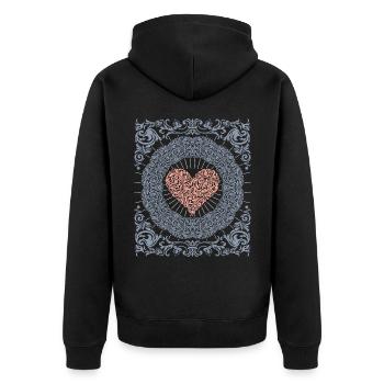 Herz-Ornament, romantisches Valentinstag-Motiv - Unisex Premium Bio Zip Hoodie - Schwarz - Hinten - Nico (187cm)