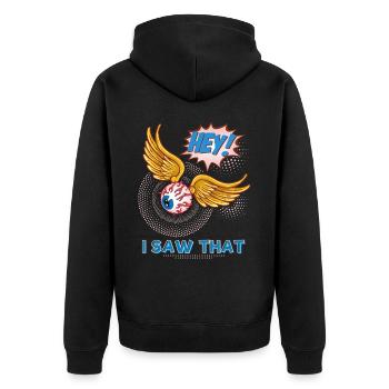 Alles sehende Auge, I-Saw-That, lustiger Spruch - Unisex Premium Bio Zip Hoodie - Schwarz - Hinten - Nico (187cm)