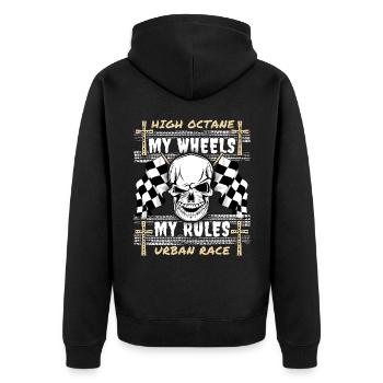 Crâne, Crâne, Course, Course automobile, Design de motard - Veste à capuche bio Premium Unisexe - noir - Dos - Nico (187cm)