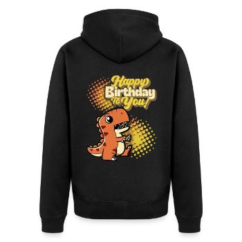 Birthday Dinosaur, Happy-Birthday Typography - Unisex Premium Organic Zip Hoodie - black - Back - Nico (187cm)