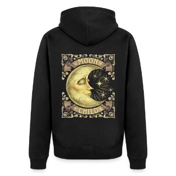 Moon-Child, Crescent, Boho Vintage, Victorian - Unisex Premium Organic Zip Hoodie - black - Back - Nico (187cm)