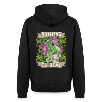 Skull with snake and flowers, funny saying - Unisex Premium Organic Zip Hoodie - black - Back - Nico (187cm)
