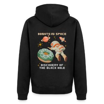 Donut-Space, Donuts-Black-Hole, lustiger-Astronaut - Unisex Premium Bio Zip Hoodie - Schwarz - Hinten - Nico (187cm)