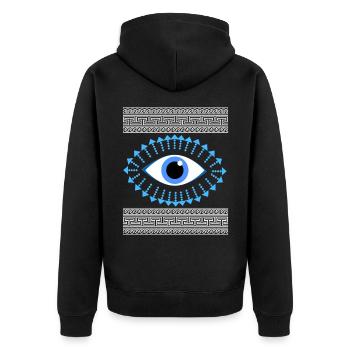 Ancient Greek meandering blue eye - Unisex Premium Organic Zip Hoodie - black - Back - Nico (187cm)