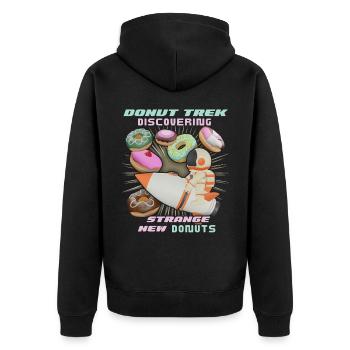 Donut-Trek, Donuts im Weltall, lustiger-Astronaut - Unisex Premium Bio Zip Hoodie - Schwarz - Hinten - Nico (187cm)