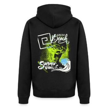 Griechenland, Strand, Urlaub, griechischer Sommer - Unisex Premium Bio Zip Hoodie - Schwarz - Hinten - Nico (187cm)