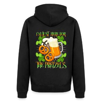 Bier, Brezel lustiger Spruch mit Bierkrug - Unisex Premium Bio Zip Hoodie - Schwarz - Hinten - Nico (187cm)