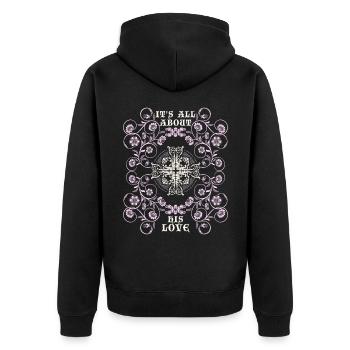 Jesus Christus, Vintage-Ornament, Jesus-Spruch - Unisex Premium Bio Zip Hoodie - Schwarz - Hinten - Nico (187cm)