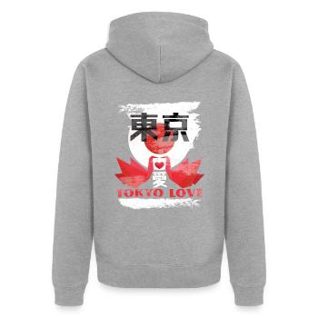 Tokyo Love, Tokyo City, Grues Origami - Veste à capuche bio Premium Unisexe - gris chiné - Dos - Nico (187cm)