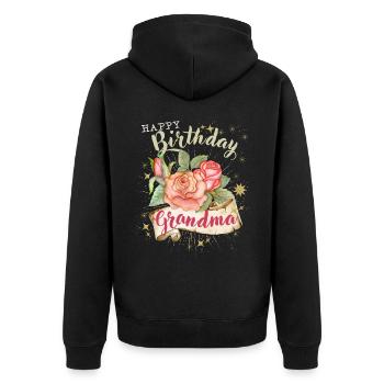 Oma-Omi Geburtstag Vintage-Happy Birthday Grandma - Unisex Premium Bio Zip Hoodie - Schwarz - Hinten - Nico (187cm)