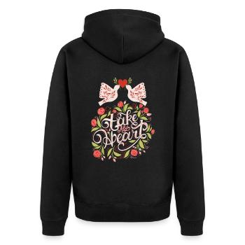 Liebe-Love Typografie, Turteltauben, Valentinstag - Unisex Premium Bio Zip Hoodie - Schwarz - Hinten - Nico (187cm)