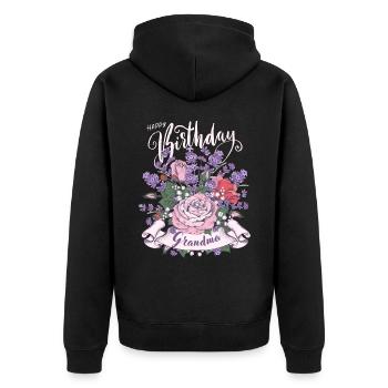 Vintage-Happy Birthday Grandma Oma-Omi Geburtstag - Unisex Premium Bio Zip Hoodie - Schwarz - Hinten - Nico (187cm)