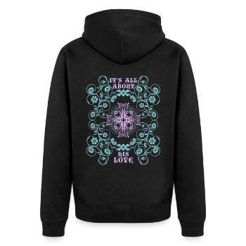 Jesus Christus, Vintage-Ornament, Jesus-Spruch - Unisex Premium Bio Zip Hoodie - Schwarz - Hinten - Nico (187cm)