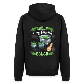 Matcha Tee, grüner Tee, lustiger Spruch - Unisex Premium Bio Zip Hoodie - Schwarz - Hinten - Nico (187cm)