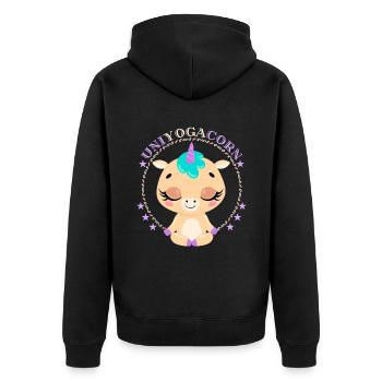 Licorne de yoga, licorne de yoga, dicton drôle - Veste à capuche bio Premium Unisexe - noir - Dos - Nico (187cm)