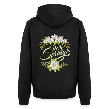 Printemps, Dire Bonjour-Printemps, Typographie Fleurs - Veste à capuche bio Premium Unisexe - noir - Dos - Nico (187cm)