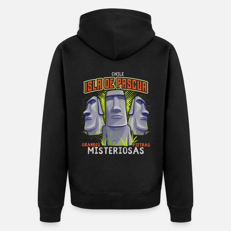 Moai, Têtes de pierre, Île de Pâques Rapa-Nui - Veste à capuche bio Premium Unisexe - noir