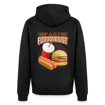 Fast food, hamburger and hot dog funny saying - Unisex Premium Organic Zip Hoodie - black - Back - Nico (187cm)